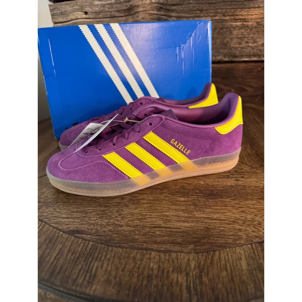 Adidas Gazelle Indoor W Rich Mauve Yellow Suede Sneakers JS1415 Womens 8.5